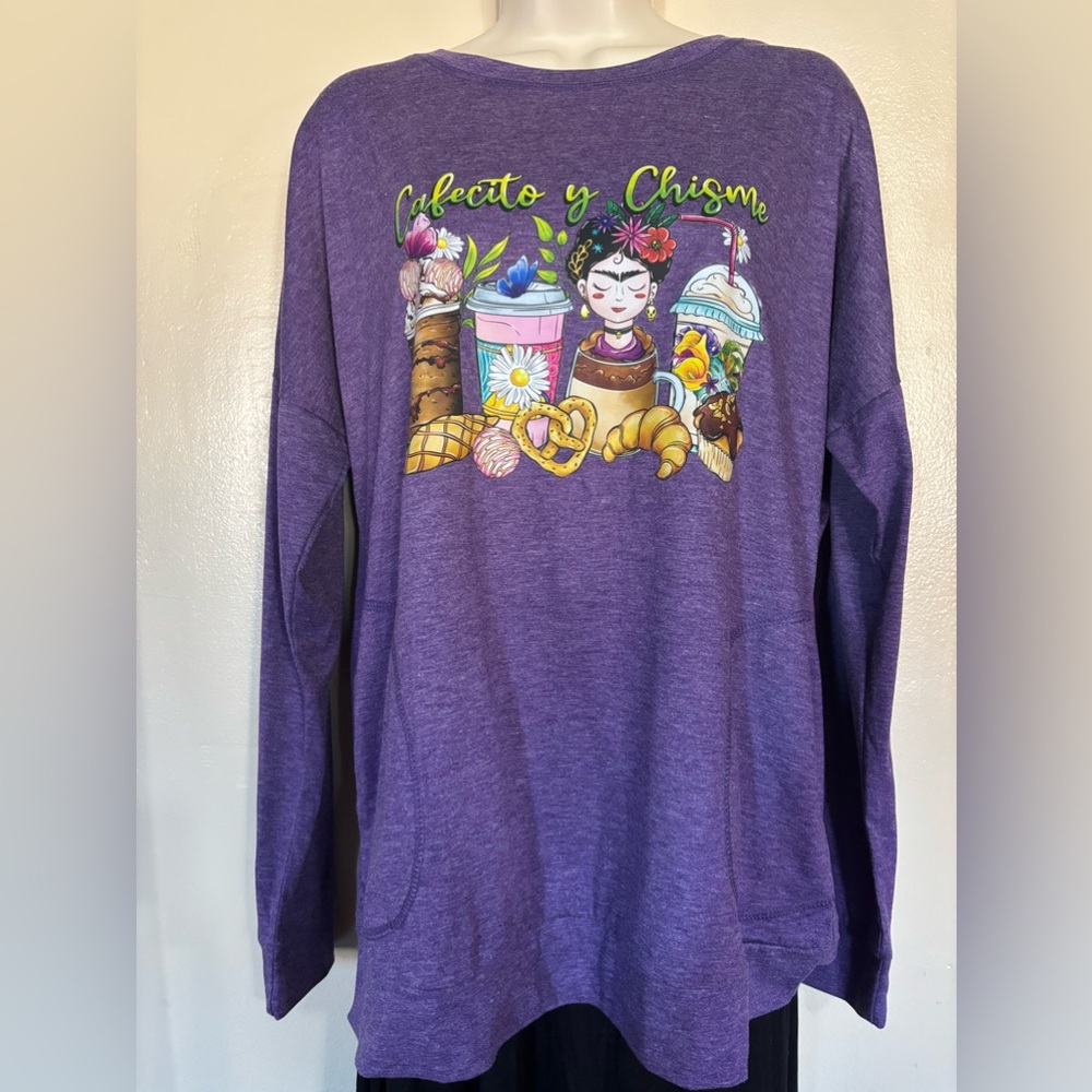 Women's Large "Cafecito & Chisme"  Long Sleeve